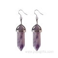 Natural Gemstone Healing Hexagonal Columns Crystal Hook Earring